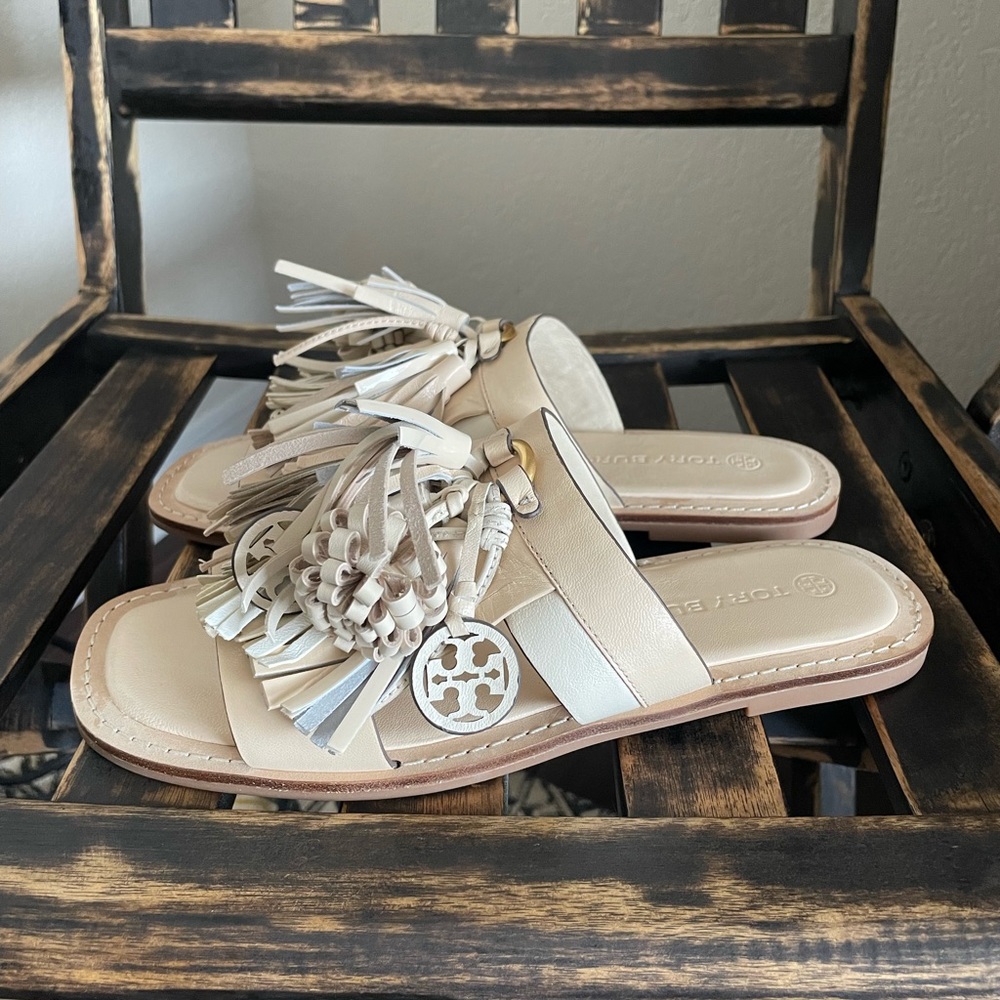 Tory Burch Miller Fringe Slide Sandals sz 8.5 NEW $368